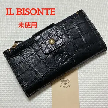 미사용 IL BISONTE 일비종떼 가죽 장지갑 악어 엠보싱 블랙