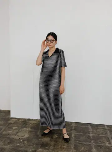 selectmoca S 사이즈 골지 롱 폴로 원피스