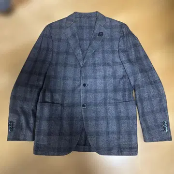LARDINI 테일러드 자켓 네이비 계열 체크 무늬 사이즈 52