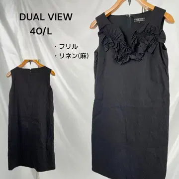 DUAL VIEW 무릎 기장 슬리브리스 블랙 원피스 프릴 린넨 40 L