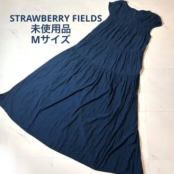 새상품 스트로베리 필드 롱 기장 원피스 프렌치 슬리브 네이비 M