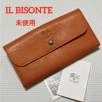 미사용 IL BISONTE 일비종떼 가죽 플랩 장지갑 오렌지