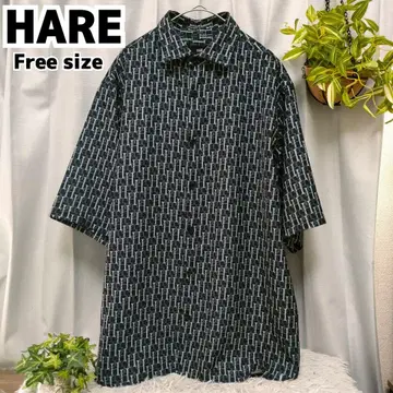 하레 셔츠 올 패턴 모노그램 프리 사이즈 HARE 셔츠 블랙 로고 무늬