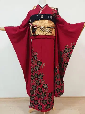 순수 실크 후리소데 후쿠로 오비 2개 세트