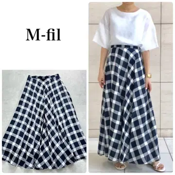 Mfil Mfil 네이비 블록 체크 스커트 미카코나카무라 S