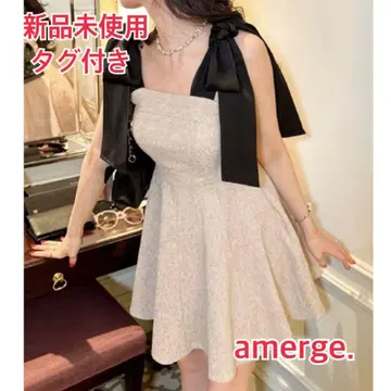 [최종 가격 인하] amerge 리본 숄더 미니 원피스 베이지