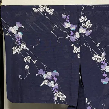 D191 여름 기모노 코몬 포도 덩굴 보라색 명주 순수 실크 컨디션 최상