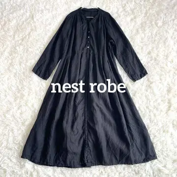 네스트로브 일본제 린넨 개더 원피스 V넥 블랙