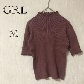GRL 그레일 멜로우 프릴 쁘띠 하이넥 리브 탑 [M] 티셔츠