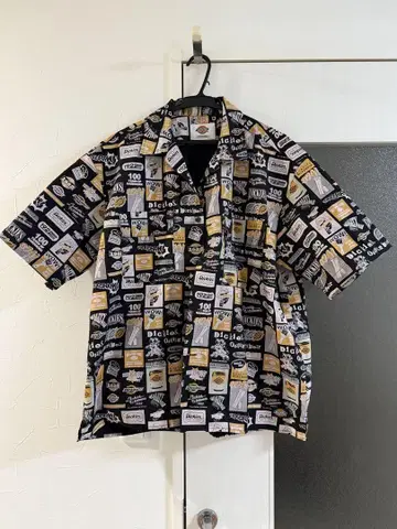 Dickies 반팔 워크 셔츠 M 블랙 프린트 패턴