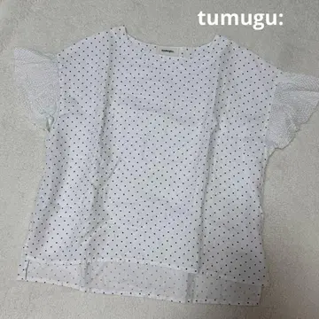 tumugu: 츠무구 반팔 셔츠 블라우스 이소재 도트 린넨