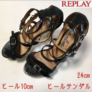 REPLAY 리플레이 힐 샌들 24cm 블랙 힐 10cm
