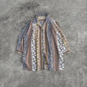 vintage 레트로 블라우스 다색 꽃무늬 스트라이프 오부 소매 15호