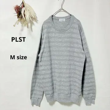 플라스테 PLST 얇은 소재 니트 긴팔 M 그레이 보더 크루넥