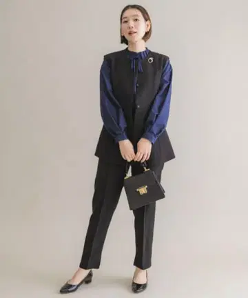 F by ROSSO 페플럼 베스트 + 테이퍼드 팬츠 세트업 블랙