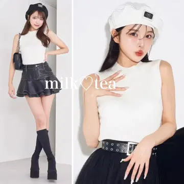 택 포함 새상품 다리치 베이직 슬리브리스 리브 니트 탑 화이트 F