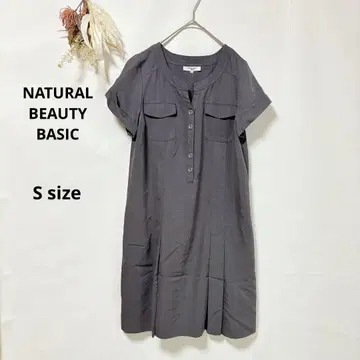 내추럴 뷰티 베이직 반팔 원피스 S 차콜 그레이 무릎 기장
