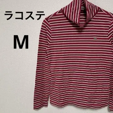 라코스테 여성용 터틀넥 빨간색 계열 보더 티셔츠 롱T 긴팔 M