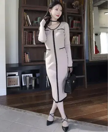 로얄 파티 배색 ZIP 타이트 원피스