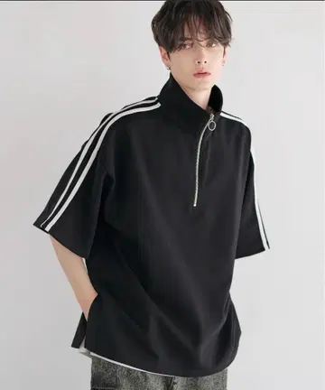 LILL 5부 소매 드레이프 하프 지퍼 티셔츠