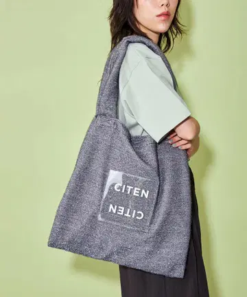 CITEN 반짝반짝 클리어 로고 토트백 그레이 라메 믹스