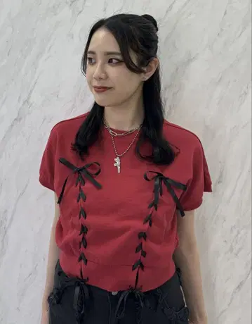 jouetie 레이스업 리본 탑