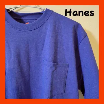 Hanes 블루 반팔 티셔츠 포켓 부착