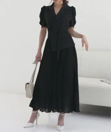 로얄 파티 플리츠 반팔 자켓 원피스