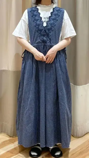 SM2 면 린넨 스캘럽 에이프런 원피스