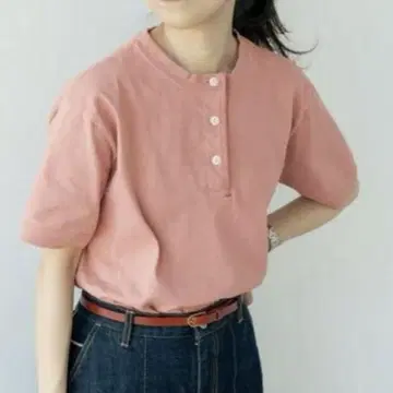 parici 도메츠마루 도마 천축 헨리넥 반팔 티셔츠 핑크