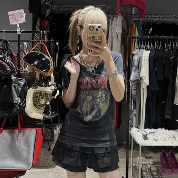 AC/DC 밴드 락 티셔츠 y2k 그런지 헤이세이 거친 프린트