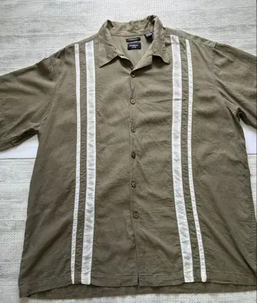 haggar 2XL 올리브 그린 스트라이프 셔츠 빈티지