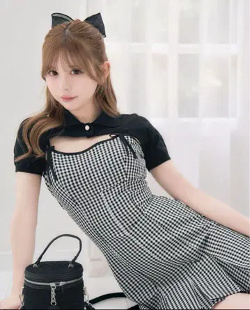 michell 마카롱 숏 볼레로 앙상블 깅엄 원피스