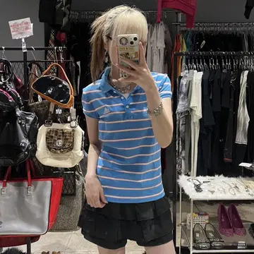 아디다스 adidas 피치T 피케 셔츠 보더 헤이세이 y2k 로고