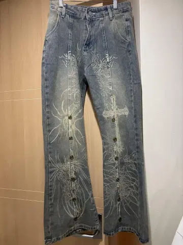 프론트 버튼이 달린 플레어 데님 y2k 그런지 페어리 그런지