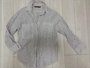 ZARA 메탈릭 디테일 스트라이프 린넨 블렌드 셔츠 S 베이지