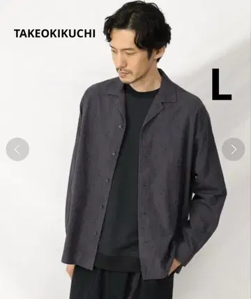 새상품 TAKEOKIKUCHI 오픈 카라 셔츠 네이비 플라워 자수 L