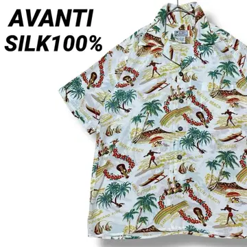 AVANTI 알로하 셔츠 실크 100% 오픈 카라 S 서퍼