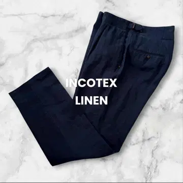 INCOTEX 린넨 슬랙스 네이비 CARROT FIT 벨트 없음