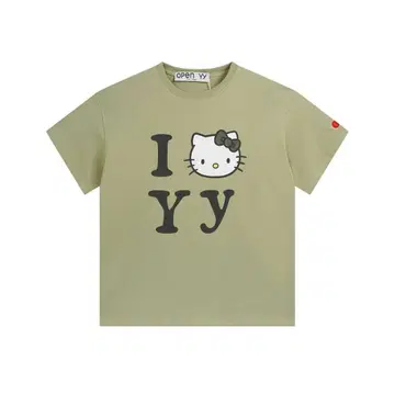 OPEN YY x Hello Kitty 티셔츠 올리브 그린