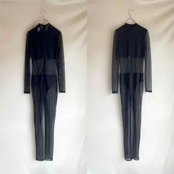 Used USA 파이핑 하이넥 블랙 시어 점프수트