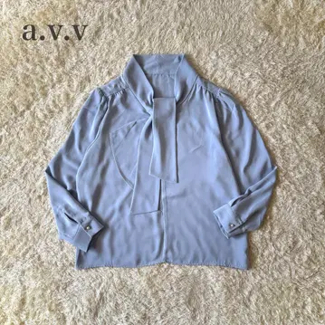 a.v.v 보타이 블라우스 긴팔 파랑 XL