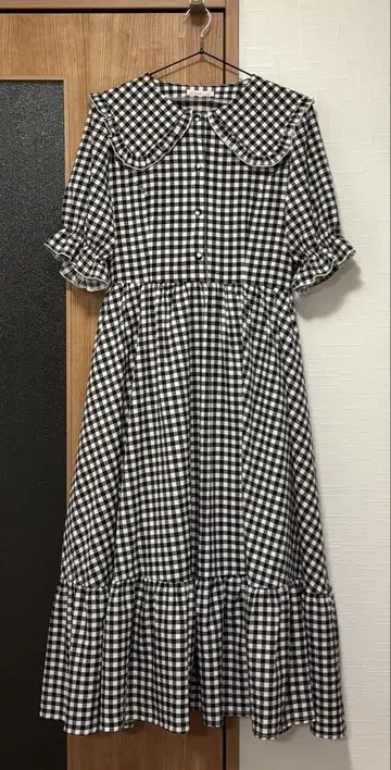 아오키 미사코 씨 시마무라 깅엄 체크 원피스 블랙 L