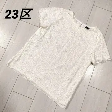 새상품급 23구 전체 레이스 시어 블라우스 화이트 포멀 38