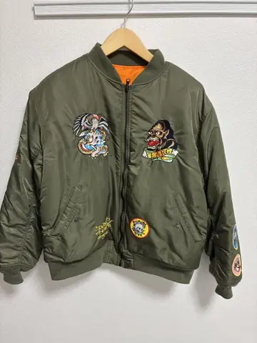 XLARGE Ed Hardy 콜라보 MA-1 자켓 올리브색