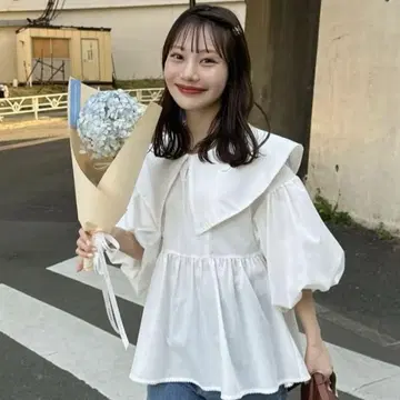 hinari 빅 컬러 페플럼 블라우스 아이보리 미개봉 새상품