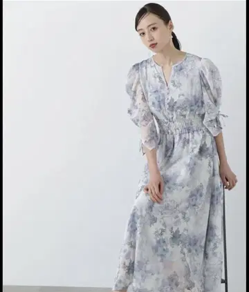 질 바이 질 시어터 쉬머 플라워 프린트 원피스 블루