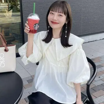 hinari 빅 칼라 페플럼 블라우스 크림 미개봉 새상품