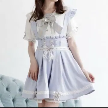 LIZLISA 사다리 레이스 카슈쿨 서스펜더 스커트 색스 블루