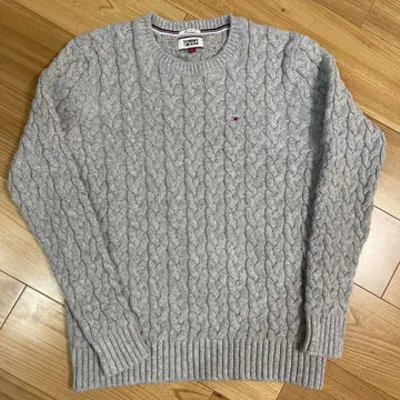 TOMMY JEANS 그레이 케이블 니트 스웨터 L